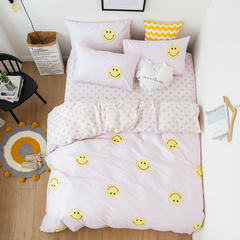 Simple small fresh cotton four set 1.5/1.8m fitted double Princess cotton bedding sheets Bed linen Meng Meng smile 1.2m (4 feet) bed