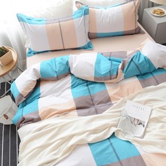 Four sets of autumn and winter peached cotton cotton bedsheets 1.8m2.0m thickening simple lattice bedding Moss 1.5m (5 feet) bed