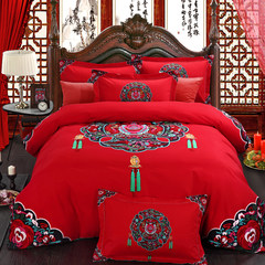 Classical folk style thick cotton sanded four sets of new cotton and red wedding bedding Heyday Dynasty 1.5m (5 feet) bed