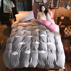 Nordic flannel flannel four piece thickening warm coral corduet bedding quilt Flai cashmere winter bedding cloud dust powder 1.2m (4 ft) bed