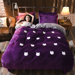 Nordic flannel flannel four piece thickening warm coral corduet bedding quilt flair cashmere winter bedding Kitty purple purple 1.2m (4 ft) bed