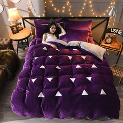 Nordic flannel flannel four piece thickening warm coral corduet bedding quilt Flai cashmere winter bedding Nordic amorous purple purple 1.2m (4 ft) bed