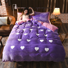 北欧简约法兰绒四件套加厚保暖珊瑚绒床单被套法莱绒冬季床上用品 爱恋-粉紫 1.2m（4英尺）床