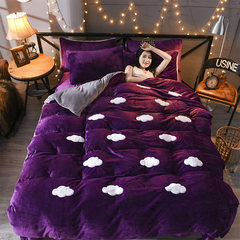 Nordic flannel flannel four piece thickening warm coral corduet bedding quilt flair cashmere winter bedding cloud purple purple 1.2m (4 ft) bed