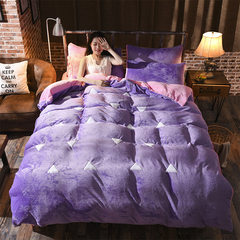 Nordic flannel flannel four piece thickening warm coral corduet bedding quilt Flai cashmere winter bedding Nordic style powder purple 1.2m (4 ft) bed