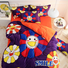 The bed coral fleece four piece thick warm flannel sheets quilt in winter. 1.5m1.8m cartoon Plush Happy garden 1.5m (5 feet) bed