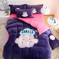 The bed coral fleece four piece thick warm flannel sheets quilt in winter. 1.5m1.8m cartoon Plush Clouds fly 1.5m (5 feet) bed