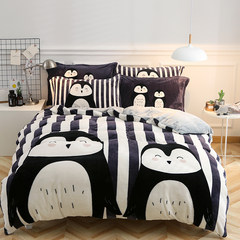 The bed coral fleece four piece thick warm flannel sheets quilt in winter. 1.5m1.8m cartoon Plush Happy companion 1.5m (5 feet) bed