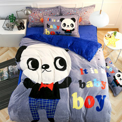 The bed coral fleece four piece thick warm flannel sheets quilt in winter. 1.5m1.8m cartoon Plush Mr. Panda 1.5m (5 feet) bed