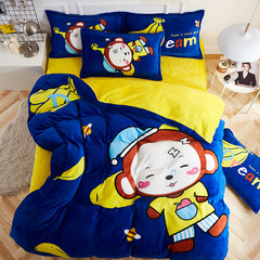 The bed coral fleece four piece thick warm flannel sheets quilt in winter. 1.5m1.8m cartoon Plush Dream monkey 1.5m (5 feet) bed