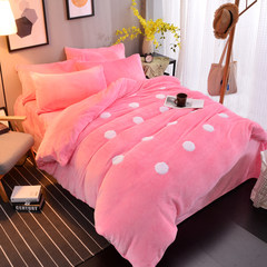Korean minimalist four piece coral fleece winter warm cashmere bedding. Thick flannel 1.8m bed quilt Pink Polka Dots 1.5m (5 feet) bed