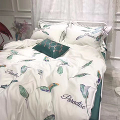 Banana leaf feather Egyptian cotton four piece ins small fresh pure cotton satin bedsheets bedding 1.8m Barbara 1.5m (5 feet) bed