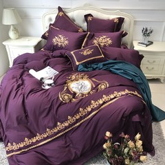 The European Court embroidery cotton satin four piece deep purple 60 cotton quilt luxury bedding The Tuileries lady five piece 2.0m (6.6 feet) bed