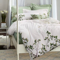 Exquisite embroidery 60 Satin Embroidered Cotton four piece simple cotton white milk quilt bedding Bed linen August Weiyang 1.5m (5 feet) bed
