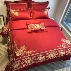 The wedding four piece bedding cotton red wedding bedding Cotton Satin Embroidered Cotton seven piece 60 The red wine seven piece 1.5m (5 feet) bed