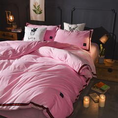 Pure color crystal cashmere four piece thick warm winter short hair. Cashmere quilt bedding sheets 1.8m Jean - Pink 1.5m (5 feet) bed