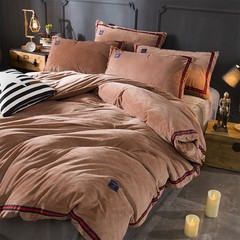 Pure color crystal cashmere four piece thick warm winter short hair. Cashmere quilt bedding sheets 1.8m Jean - Dark Khaki 1.5m (5 feet) bed