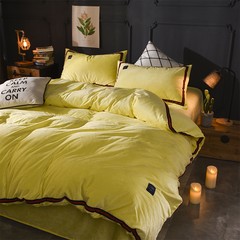 Pure color crystal cashmere four piece thick warm winter short hair. Cashmere quilt bedding sheets 1.8m Jane is yellow - 1.5m (5 feet) bed