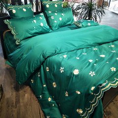Green flowers 60 long staple cotton four piece American pure cotton satin embroidered cotton bedding 1.8 bags of mail 7 sets of green mood 1.5m (5 feet) bed