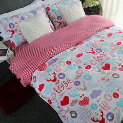 Pure cotton velvet, four sets of plaid love kitten, Nordic Korean Princess wind lace quilt, single custom-made sheets Love heart (without lace) Other