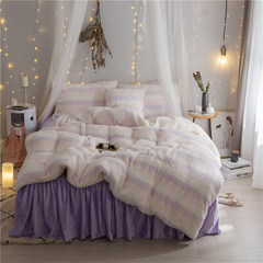 The new beautiful velvet thickening warm, four sets of plush, very thick Princess bedding Beautiful pink purple cashmere 1.8m (6 feet) bed