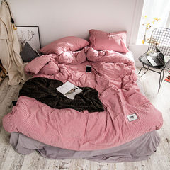 裸睡水洗棉四件套 简约日式水洗天竺棉被套全棉床单1.8m床品4件套 床单款 MJ贝壳红条 1.5m（5英尺）床