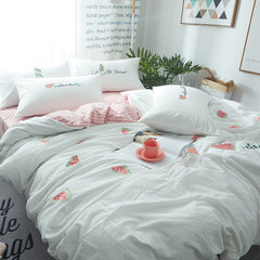 Ins embroidery washed cotton four piece Korean cotton quilt cotton naked beioufeng small fresh bedding Bed linen MS washed cotton watermelon 1.2m (4 feet) bed