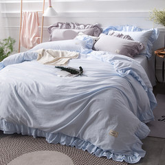Four sets of cotton cotton Hengyuanxiang summer washed cotton bedding 1.8m bed quilt bed quilt simple Washed azure 1.5m (5 feet) bed