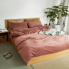 Good velvet four piece thick warm Muji pure short plush coral cashmere sanding bedding. Bed linen Red velvet bean 1.2m (4 feet) bed