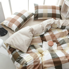 The cotton quilt 4 sets of bedding 2.0m fitted simple wind stripe lattice four piece of cotton Bed linen Plaid coffee 1.2m (4 feet) bed