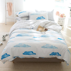Korean simple cotton four sets of bedding, 1.5/1.8m pure cotton spring and summer cartoons, three sets of quilt sheets Bed linen Cloud e 1.2m (4 feet) bed