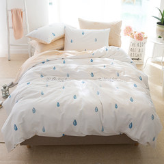 Korean simple cotton four sets of bedding, 1.5/1.8m pure cotton spring and summer cartoons, three sets of quilt sheets Bed linen Raindrops e 1.2m (4 feet) bed