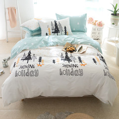 Korean simple cotton four sets of bedding, 1.5/1.8m pure cotton spring and summer cartoons, three sets of quilt sheets Bed linen Summer e 1.2m (4 feet) bed