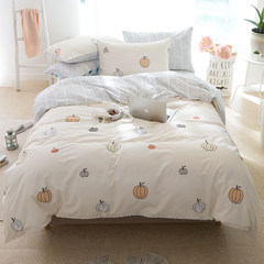 Korean simple cotton four sets of bedding, 1.5/1.8m pure cotton spring and summer cartoons, three sets of quilt sheets Bed linen Pumpkin e 1.2m (4 feet) bed