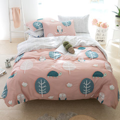 Korean simple cotton four sets of bedding, 1.5/1.8m pure cotton spring and summer cartoons, three sets of quilt sheets Bed linen Owl e 1.2m (4 feet) bed