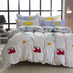 Red peony double 1.5m bedding, pure cotton four piece set of literary and artistic style, full cotton 1.8m bedding quilt, happy bus 1.5m (5 ft) bed