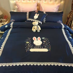 Limited edition 60 Egyptian cotton satin cotton embroidery lace four piece cartoon rabbit bedding Linda 1.5m (5 feet) bed