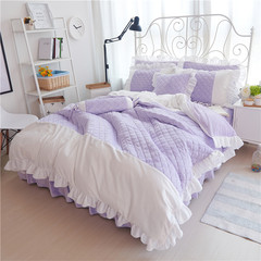 Korean and cashmere quilt bed skirt Coral Fleece Winter 2.0m four piece Chenille Bedspread bedding 1.8m bed. Love of winter purple 1.2m (4 feet) bed