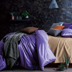 100支海岛棉双拼纯色匹马棉四件套床品低调奢华北欧风简约双人用 四件套 七件套 倾城紫+金 1.5m（5英尺）床
