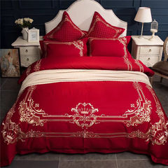 The import of American four piece red Egyptian Cotton Satin Embroidery Wedding Wedding multi piece bedding LH wedding six sets 1.5m (5 feet) bed