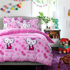 Black velvet sheets quilt plus velvet flannel bedding in autumn and winter of four double page cartoon pig Pink KT 1.2m (4 feet) bed