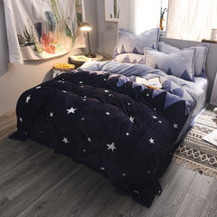 Black velvet sheets quilt plus velvet flannel bedding in autumn and winter of four double page cartoon pig Starry sky 1.2m (4 feet) bed