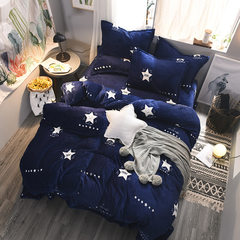 Black velvet sheets quilt plus velvet flannel bedding in autumn and winter of four double page cartoon pig Meng star 1.2m (4 feet) bed