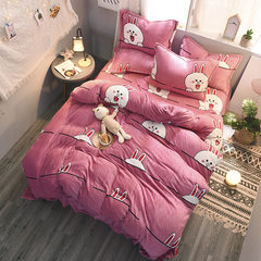 Black velvet sheets quilt plus velvet flannel bedding in autumn and winter of four double page cartoon pig Adorable rabbit 1.2m (4 feet) bed
