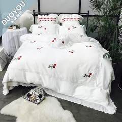 新品全棉60支贡缎长绒棉草莓刺绣花边四件套多件套床品 白草莓五件套 1.5m（5英尺）床