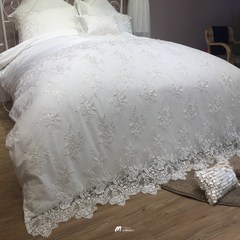 60 Cotton Satin Embroidery four piece white cotton lace quilt Princess wind light luxury bedding MJ562- six piece set 1.5m (5 feet) bed