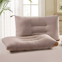 All cotton washable Hotel pillow, pillow, adult single stripe, extra soft neck pillow, down pillow, one pair of 2 Stripe washable pillow Beige [single pack]