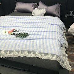 Tencel modal cool in the summer is cotton can be washed by air conditioning double striped lace thin quilt Princess wind in summer 200X230cm Blue stripe