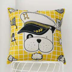 American hand-painted cartoon dog pillow sofa cushion car double yellow and black color cloth waist pillow Office Pillowcase + (feather velvet) microfiber filling Navy dog