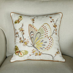 French American country retro European fabric cotton embroidered pillow cushion sofa cushion down the Yellow Butterfly Trumpet (45*24 cm) Yellow butterfly